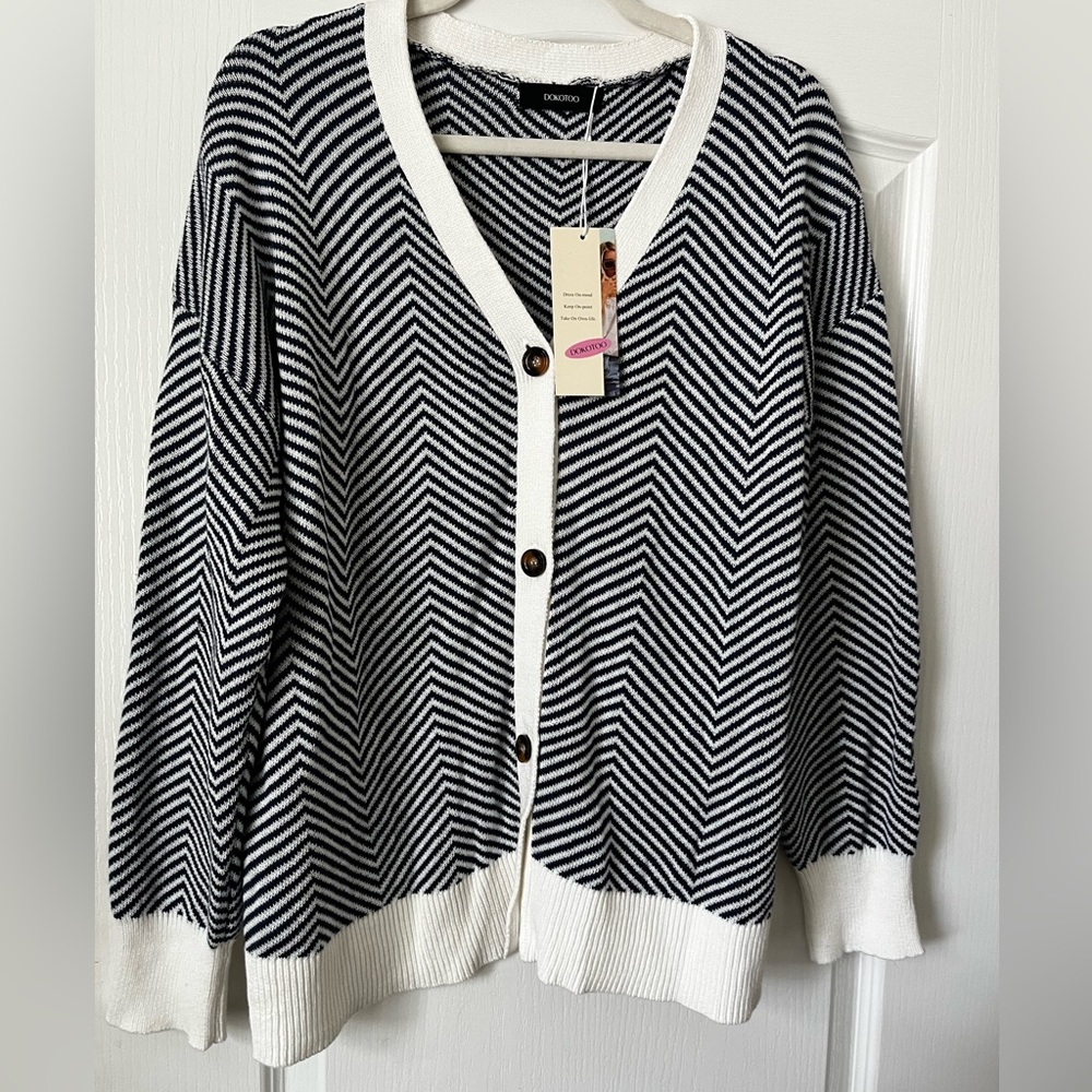 Blue and White Chevron Sweater